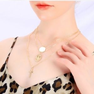 Layered cross Virgin Mary 3 layered necklace